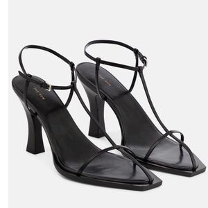 THE ROW Black T Bar Leather Heeled Sandals sz 38.5 US 8.5 NWOB